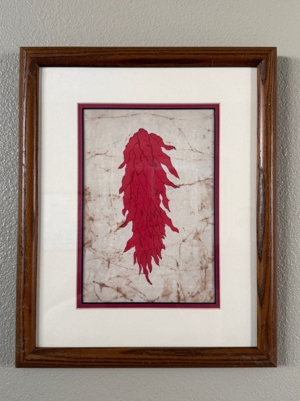 Vintage 90's Southwestern Chili Peppers Framed & Matted Original Artwork 12”x15”